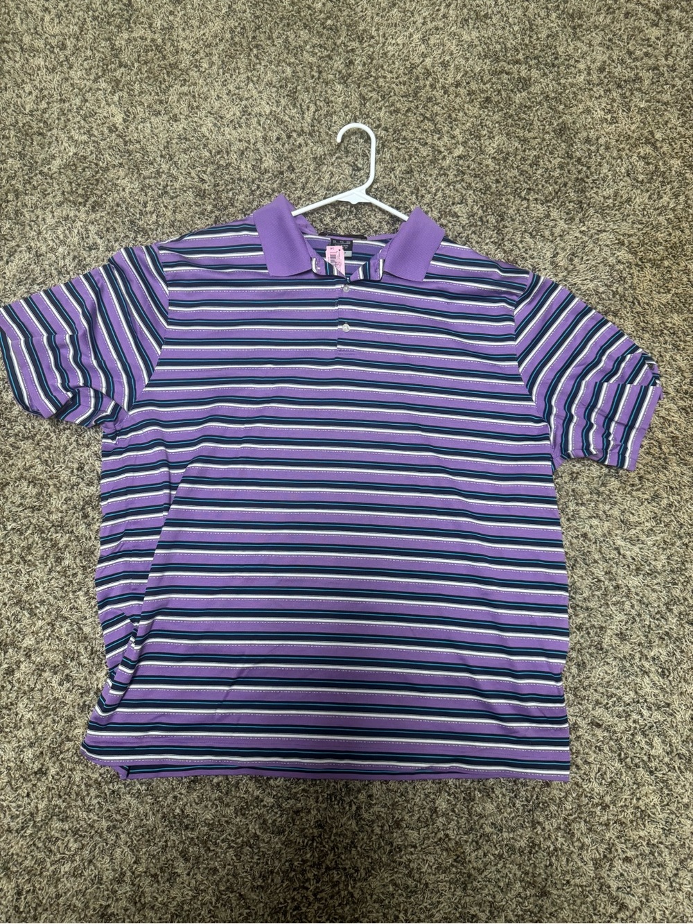 Men's Purple Striped Polo Shirt Tiger Woods Collection Short Sleeve Polo Shirt